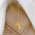 Macro view of gold tree of life pendant with crystals and detailed sizing parameters - H501 Stainless Steel Chain Copper Micro-inlay Pendant / Gold