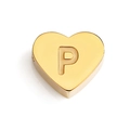 Golden heart-shaped stainless steel bead with embossed letter P for DIY jewelry - Letter P (Gold)