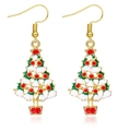 Christmas tree tassel earrings in green and gold finish with colorful ornaments - Enamel Christmas Tree (EHMT-011HJ-J)