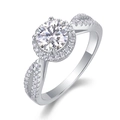 Elegant S925 sterling silver ring featuring a round moissanite halo and split shank - R13073 Hollow Style