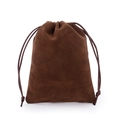 Detailed texture of brown velvet jewelry pouch with matching drawstring closure - Brown