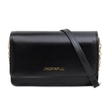 Classic black Saffiano leather crossbody bag with elegant gold chain shoulder strap - Black