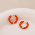 Vibrant orange enamel hoop earrings with polished golden clasps for women - 3*12mm / Orange