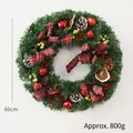 Corona de Navidad de 60cm con agujas de pino, lazo de cuadros rojos y bayas - 60CM / Estilo de Lazo Escocés