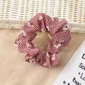 Floral red and white plaid scrunchie with daisy embroidery for high ponytail - Red Grid Daisy