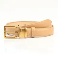 Elegant apricot leather belt for women featuring a polished gold metal buckle - Khaki