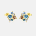 925 silver stud earrings set with colorful round cubic zirconia and gold plating - 925 Silver / 18k Gold-936