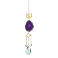 Bohemian sun catcher with purple agate slice and celestial crescent moon crystal pendants - Purple Agate