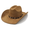 Cappello da cowboy classico in pelle scamosciata marrone con tesa larga e borchie - M (56-57 cm) / Cachi