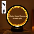 Natural citrine crystal cluster ring lamp with USB power and warm LED ambient lighting - Yellow Crystal Teeth (black Frame Single-color Warm Light) / Brown Kraft Paper Box Packaging (17*10.5*20.5cm)