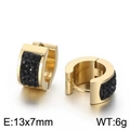Golden stainless steel hoop earrings with black zircon stones size 13x7mm and 6g weight - Gold-Black Stone (KE108264-TGD)
