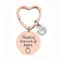 Rose gold heart keychain with Teaching is a work of Heart apple charm for teacher gift - JSYZ009 Teaching is a work of Heart / Rose Gold