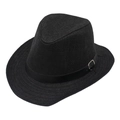 Λεπτομέρεια μαύρου ψάθινου καπέλου fedora με λωρίδα από συνθετικό δέρμα και ασημένια αγκράφα - Μαύρο