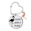 Llavero de flamenco en acero con anillo de corazón y frase I Don't Give A Flock - 25mm / Corazón de Plata