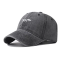 Gorra de béisbol clásica de algodón lavado gris oscuro con bordado de zorro blanco - Ajustable / Zorro Negro