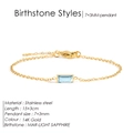 14K gold stainless steel bracelet with a rectangular light sapphire birthstone pendant - March Light Blue (Aquamarine Color)