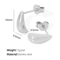 Polished silver stainless steel water drop stud earrings measuring 10mm in height - Silver (Small/EH17)