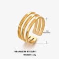 Verstellbarer goldener dreischichtiger Edelstahlring mit minimalistischem Liniendesign - Einstellbar Offen / Gold