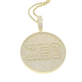 Golden CEO shield pendant with white cubic zirconia inlay and twisted rope chain - n162 Gold (with 60cm Chain)