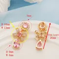 14K gold plated bow and teardrop earrings with pink stones and sparkling zirconias - Pink Diamond Bow (26mm)