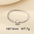 Silver stainless steel snake chain bracelet with 10mm round clasp and 190mm length - Silver Round Snap Clasp (KB207076-CALY)