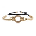 Colorful geometric pave crystal round bracelet with adjustable black braided rope - White