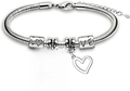 Bracciale a catena serpente argento con ciondoli a cuore e pendente tondo inciso motivante - Cuore d'Argento-2 (Straighten Your Crown)