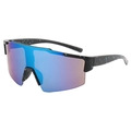Gafas de sol deportivas negras con manchas azules y lentes reflectantes azules - Montura Negra Recubrimiento Azul