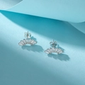 Elegant 925 sterling silver fan-shaped stud earrings with sparkling zircon stones - SE374-P-Silver Radial Fan