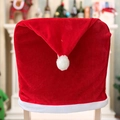 Classic red velvet Christmas chair cover with white plush trim and pom pom detail - Red