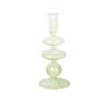 Green three-layer bubble glass candle holder with ripple base on white background - Green Three-Layer Bubble (D8)