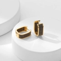 Gold plated rectangular hoop earrings with pavé set black cubic zirconia on white stands - Gold with Black Zircon