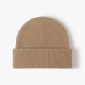 Gorro clásico de lana merina color camello con punto de canalé y dobladillo ancho - Talla única / Caqui