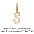 Detailed view of gold 'S' pendant with micro-pave cubic zirconia crystals 4x1.5cm - Letter S Pendant