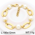 Bracelet en titane plaqué or 18K avec incrustation de résine et chaîne à maillons - Style Perle Artificielle Montage Doré (KB183032-BH)