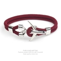 Detailed view of hand-knitted burgundy Milan cord bracelet with silver aircraft buckle - Wine Red Rope Silver Airplane
