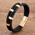 Mehrlagiges schwarzes geflochtenes Lederarmband für Herren mit goldenem Magnetverschluss - Stil 1 (Gold/Rotguss-Verschluss)
