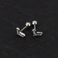 Detail of silver heart cartilage stud earrings with zircons and secure screw back balls - Solid Heart - Steel