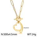 Collar de clip en acero inoxidable dorado con colgante de corazón y cierre de barra - Collar Estilo A (KN115152-Z) / Dorado