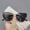 Cat eye metal sunglasses with gold frame, dark lenses and a white leather case - Gold Frame Grey