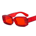 Fashionable thick frame rectangular sunglasses in transparent red with 3D textured temples - C3 Red Frame Red Lens