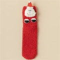 Dicke rote Korallenvlies-Weihnachtssocken mit einer 3D-Weihnachtsmann-Plüschfigur - Kinder 1-3J / Weihnachtsmann