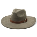 Detailed close-up of dark green suede fedora with brown braided leather belt and silver buckle - M (56-59cm) / Military Green (Suede)
