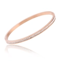 Sparkling rose gold hinged bangle with full row of inlaid crystals on white background - Single Row / Rose Gold