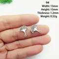 Silver ginkgo leaf pendant charms with detailed metallic texture and dimensions - 9# Ginkgo Leaf