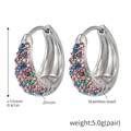 Colorful zircon stainless steel hoop earrings with blue and pink stones in 15mm size - Steel Mixed Color Zircon - Medium