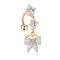 Rose gold belly button ring with a sparkling butterfly pendant and clear cubic zirconia - Rose Gold Butterfly