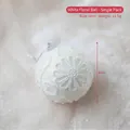 White 8cm embroidered Christmas ball ornament with fine glitter and silver hanging string - White Lace Ball 8CM