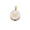 Retro 22mm golden stainless steel round charm with white shell inlay featuring the letter M - Letter M / 22mm (1 Piece/Pack) / Gold