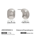 Silver stainless steel C-shaped line texture stud earrings, 1.38cm waterproof jewelry - Pod Shaped Studs / Silver